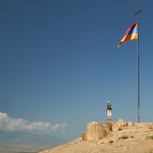 Hügel mit Flagge vor dem Berg Ararat